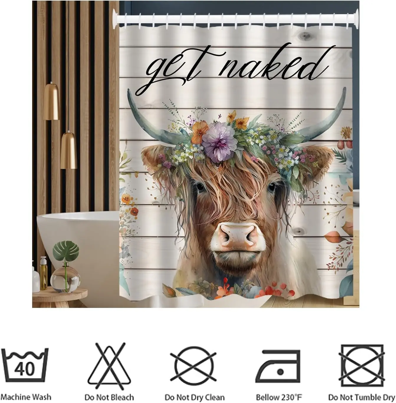 

Funny Letters Flower Animal Print Shower Curtain with Hooks Waterproof Polyester Decorative Bath Curtain for Bathroom Decor