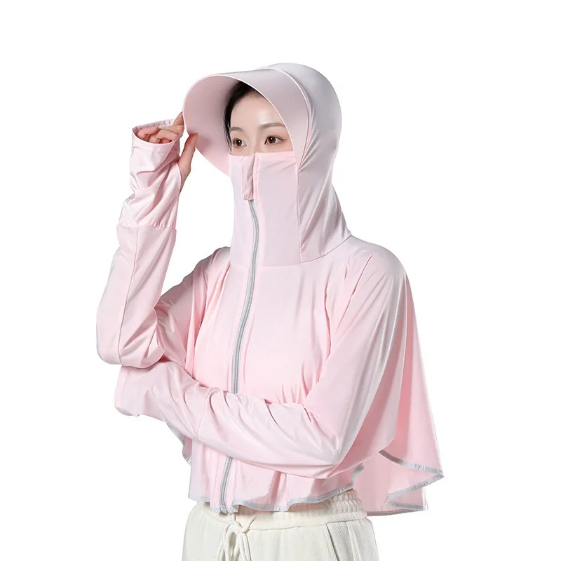 High Uv Block Clothing Sun Protection Riding Coat with Thumb Holes Zipper Design for Summer Hooded Long Sleeve for Outdoor