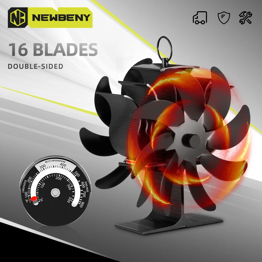 16 Blades Heat Powered Fireplace Fan Double Sided Log Wood Burner Ecological Efficient Home Heat Distribution Quiet Stove Fan