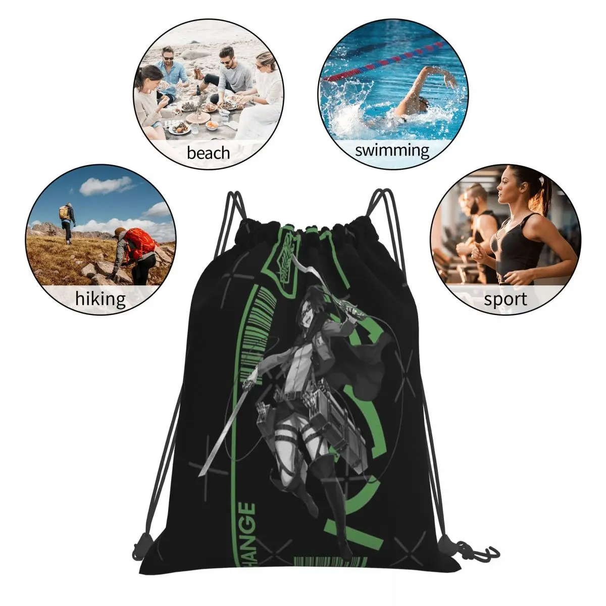 Hange Zoe - Attack On Titan Mochila para Homens, Tipografia 3 Drawstring Handbag, Shoulder Bag