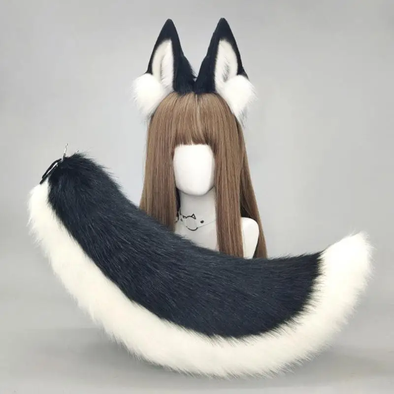 652F Mèo Phụ Kiện Trang Phục Lông Thú Giả Cáo Đuôi Và Đầu Bộ Động Vật Halloween Trang Phục Hóa Trang Dành Cho Nữ Quà Tặng