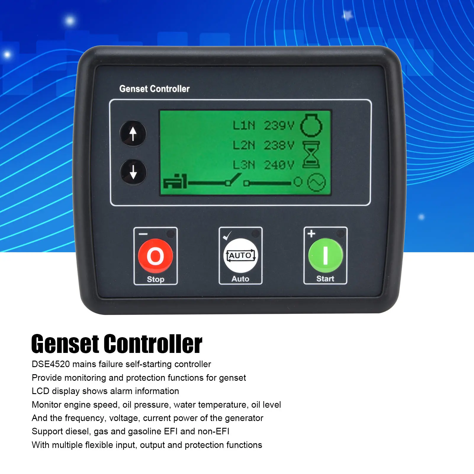 Generator Control Module Panel Generator Controller Self‑Starting LCD Display 3‑Phase Mains Detection Control Board DSE4520