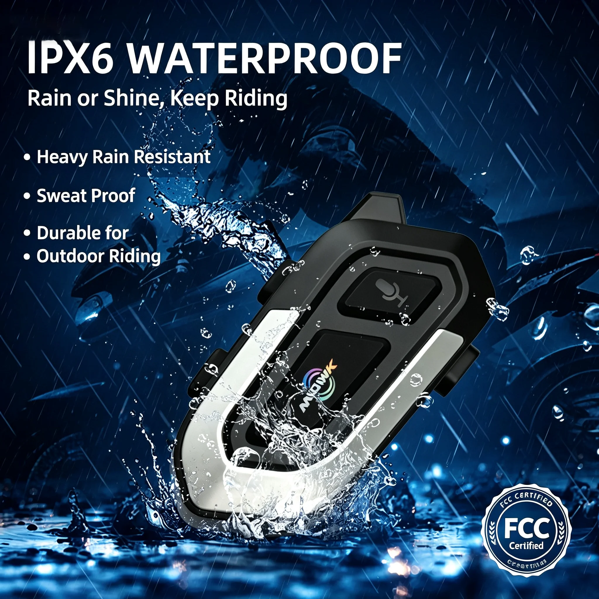MOWK M20 Bluetooth 5.4 Motorcycle Helmet Intercom Headset 2 Riders 500M IPX6 Waterproof HIFI Noise Cancelling Motorbike Earphone