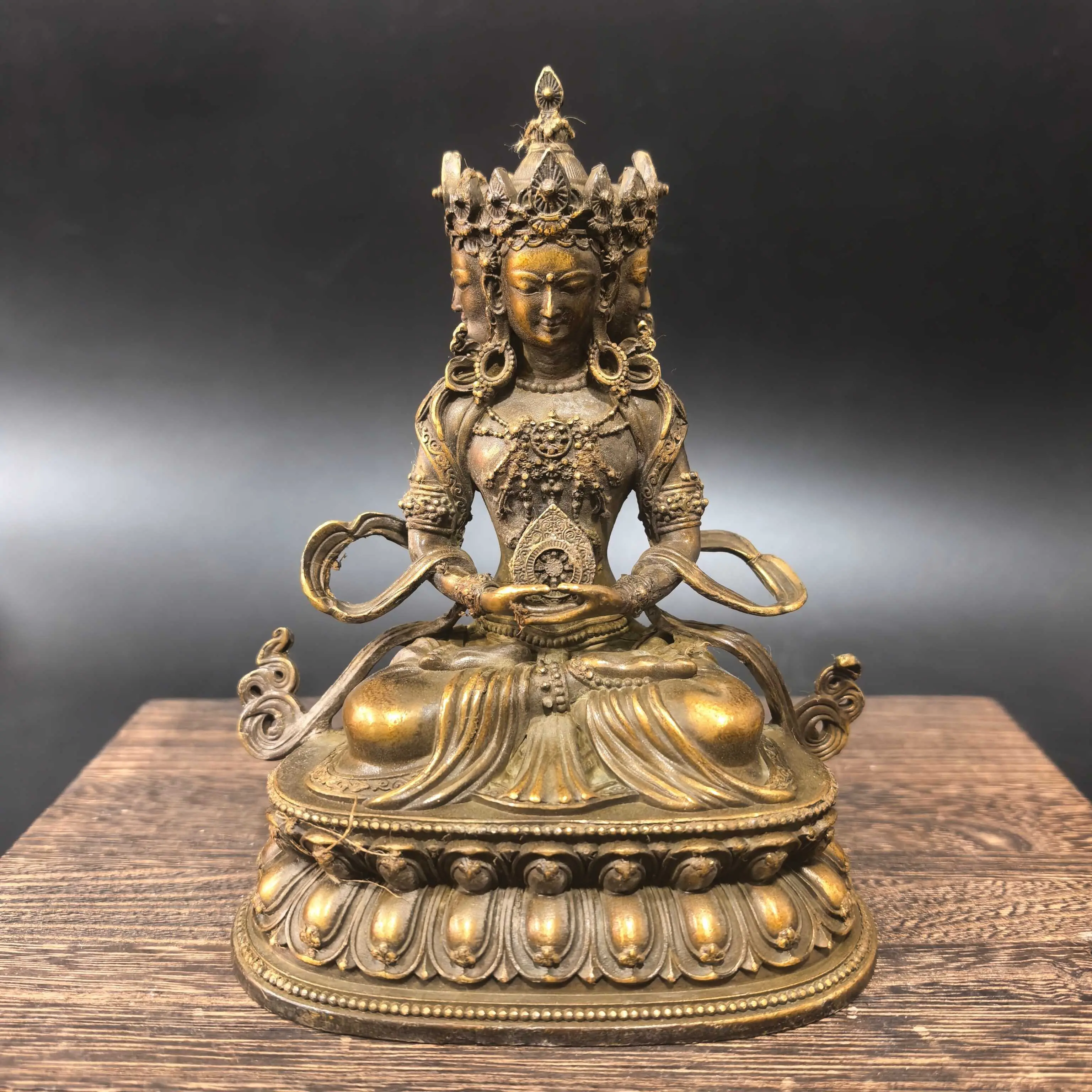 Antique Collection Alloy Copper Old Copper Large Four-Sided Buddha, Kazong, Master Statue of Nepal, King Kong Ornament