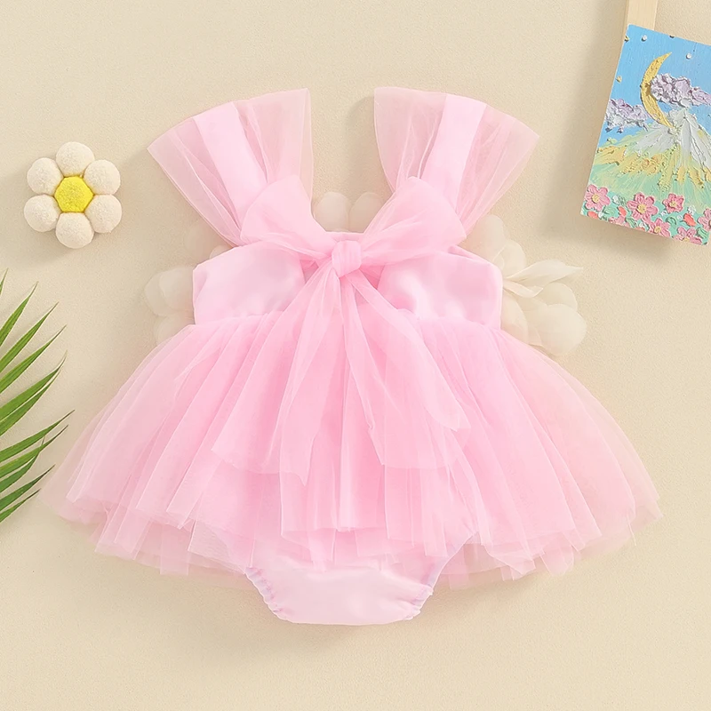 Newborn Baby Girl Summer Romper Dress 3D Flower Decor Tulle Romper Dress Baby Princess Pageant Dress for Wedding