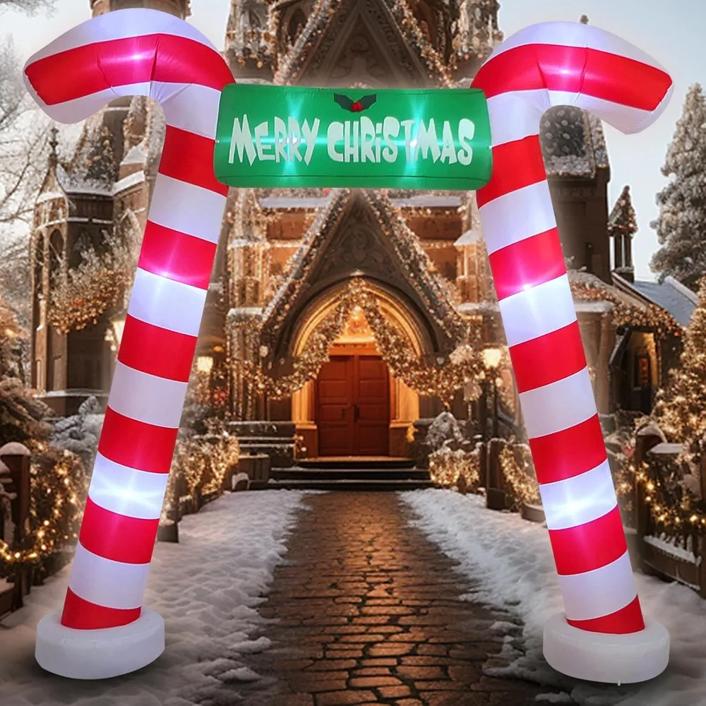 

Inflatable Blow Up Candy Cane Archway, Christmas Decorations, Built-in LED Lights, Outdoor Garden Yard, Giant Arch, 9 FT