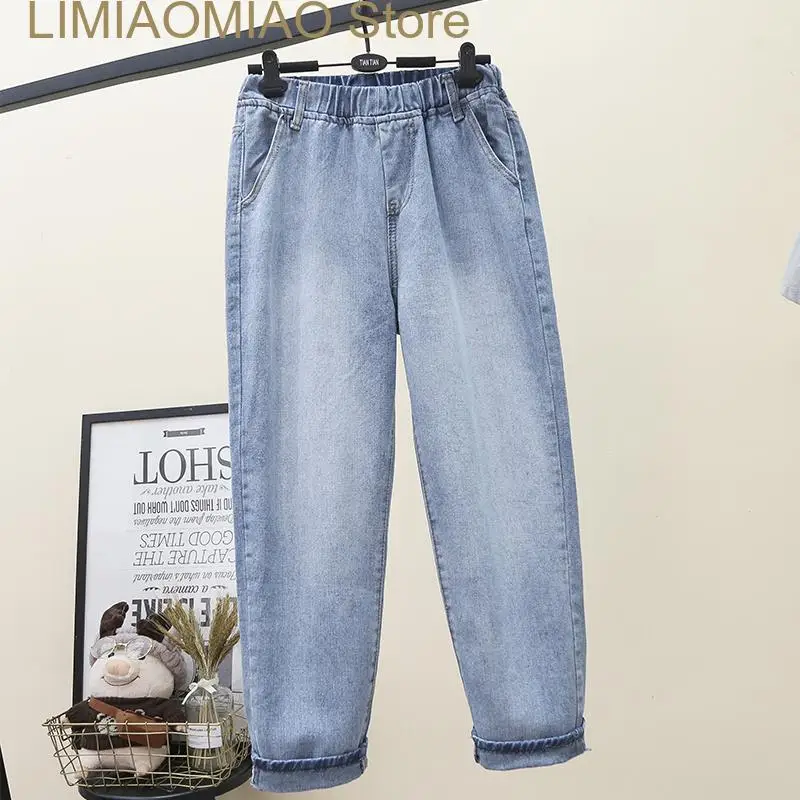 

New Jeans Women Fashion 21 Spring Autumn High Waist Solid Color Straight Nine Points Harlan Pants Female Clothing