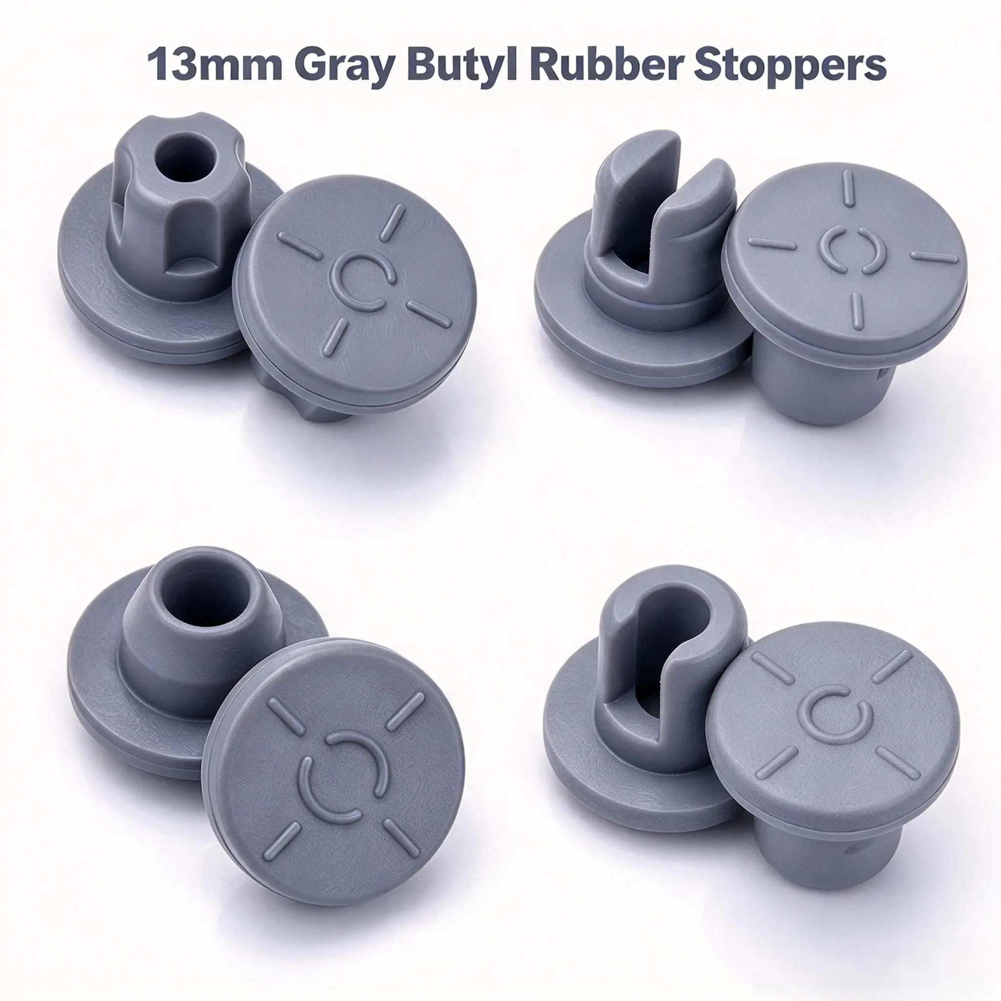 13mm Gray Butyl Rubber Stoppers, Multiple Styles Rubber Plug, Glass Vial Bottle Sealing Stopper for Lab Container