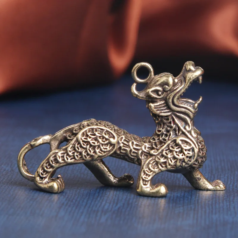 Brass Money Unicorn Car Keychain Pendant Lucky Fortune Beast Amulet Old Bronze