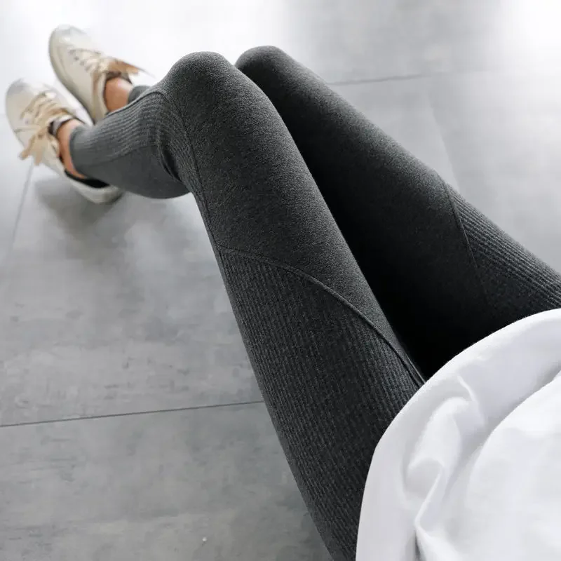 Leggings gris en fil de coton pur pour femmes, pantalons, version coréenne, automne et hiver