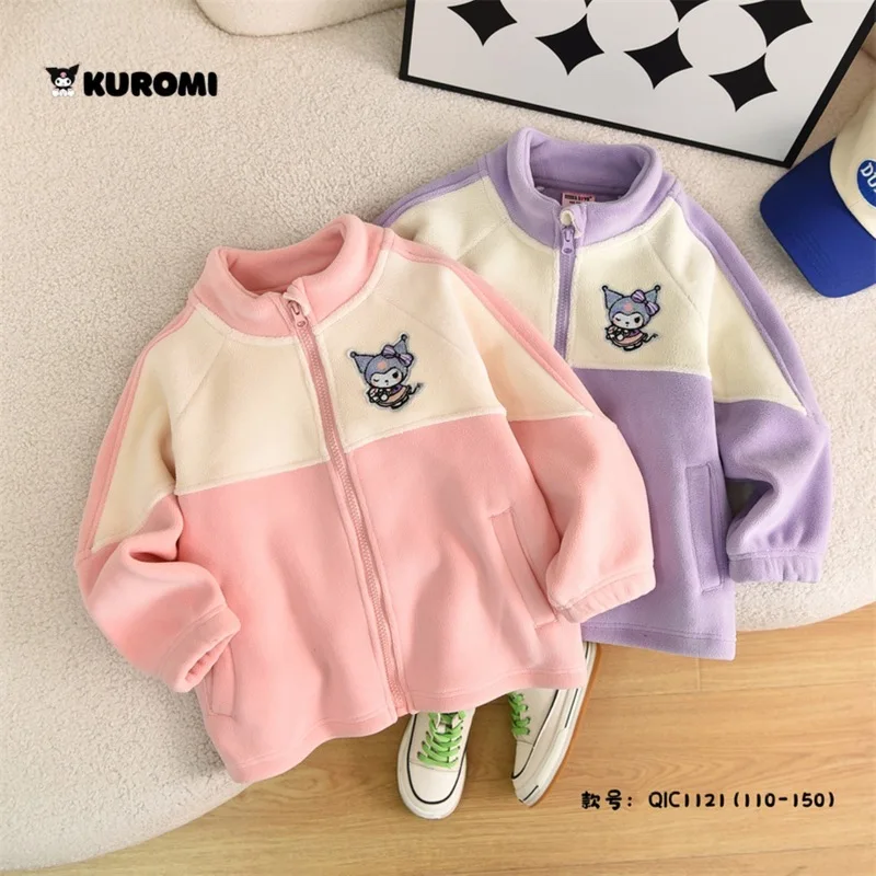 

2023 Girls Sanrio Anime Kuromi Cartoon Thickened Ollie Fleece Jacket Long Sleeve New Winter Warm Casual Jacket Wholesale