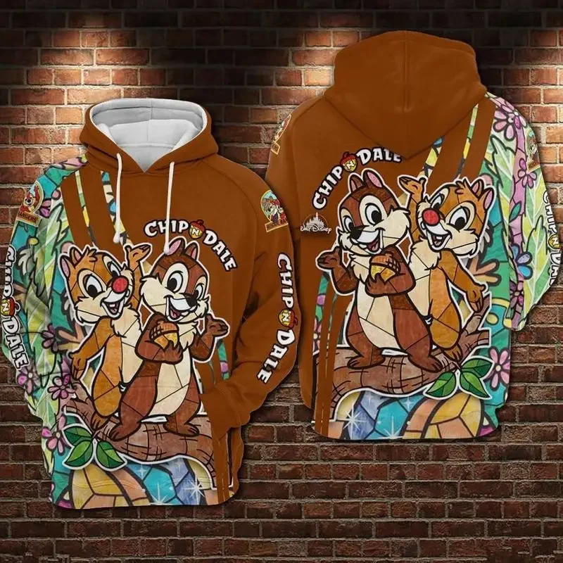 2024 Boys and Girls Spring and Autumn New 3d Printing Disney Chip 'n' Dale Hoodies Children's Street Sports Clothing