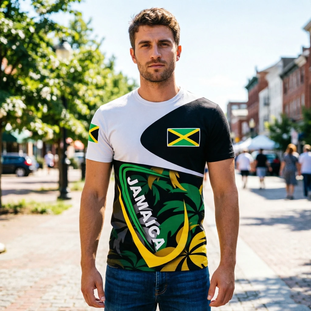 

Новая модная повседневная футболка с коротким рукавом для детей и взрослых, быстросохнущая, дышащая, спортивная, с принтом флага Ямайки, для активного отдыха, 2026 год