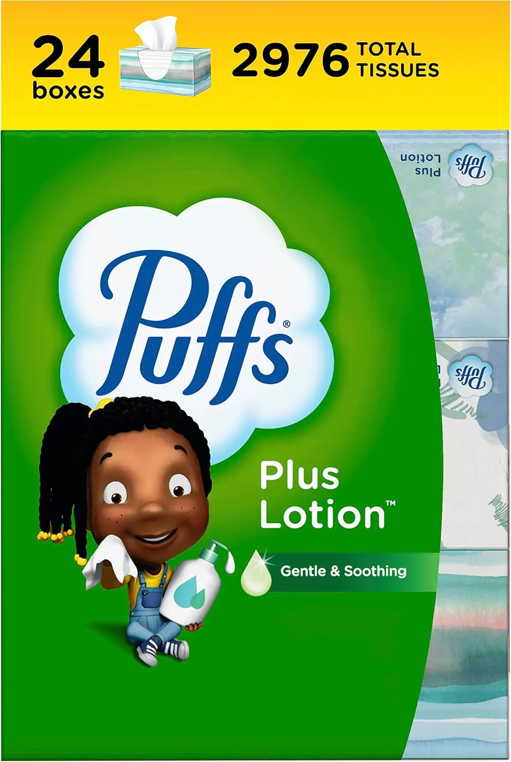 

2024 HOT Puffs Plus Lotion Facial Tissues, 24 Family Boxes, 124 Tissues Per Box