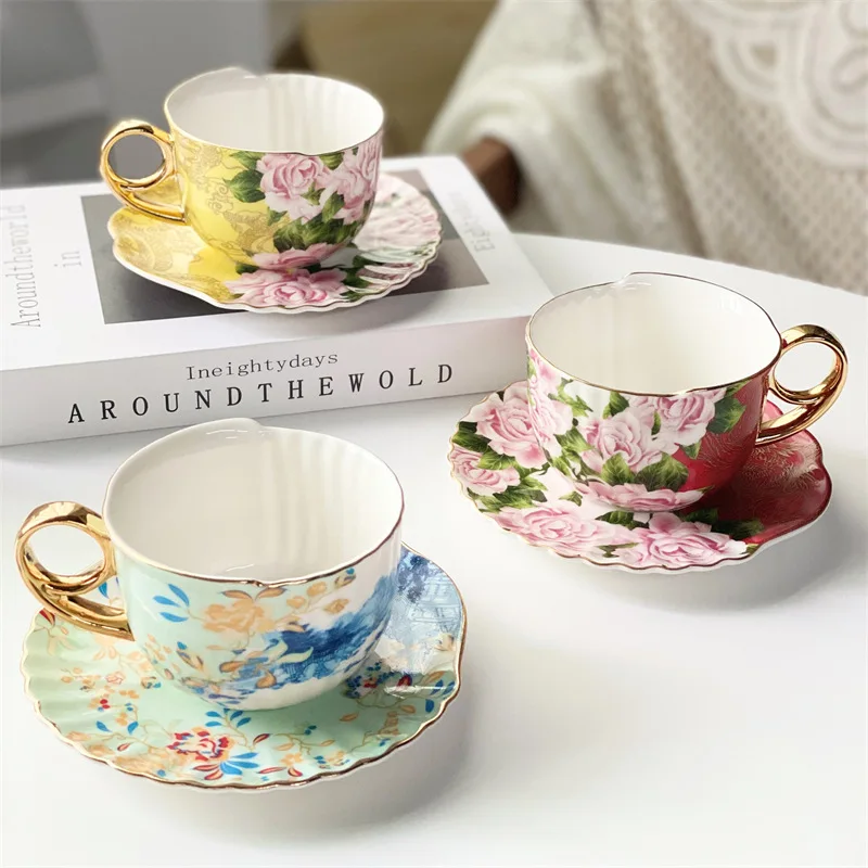 210ML Vintage Phnom Penh Coffee Cup Decorative Dish Home Afternoon Tea Cup Set Gold Stroke Ceramic Cup High-grade Wedding Gift