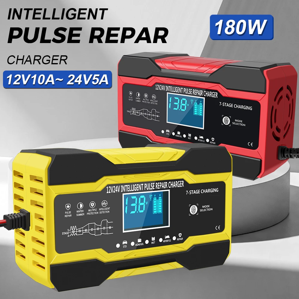 Digital Display Battery Charger Auto Moto Lead Full Automatic Car Battery Charger Wet Dry Lead Acid Battery 12V/ 24V Intelligent