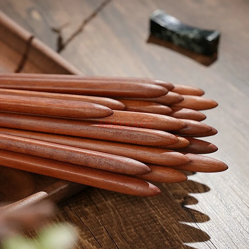 10 pairs of red sandalwood chopsticks set for household use, resistant to mold, no paint, no wax, solid wood, non slip