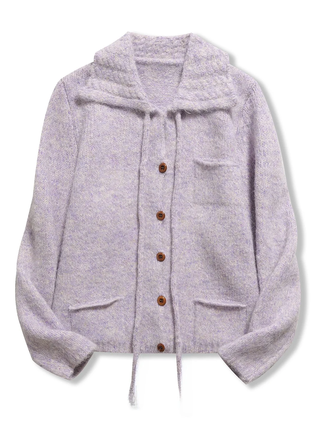 Мягкий вязаный свитер с кетами. Винтажный вязаный простой воротник с поясом. Открытый кардиган на одной пуговице. Свободный крой. Длинный топ све.