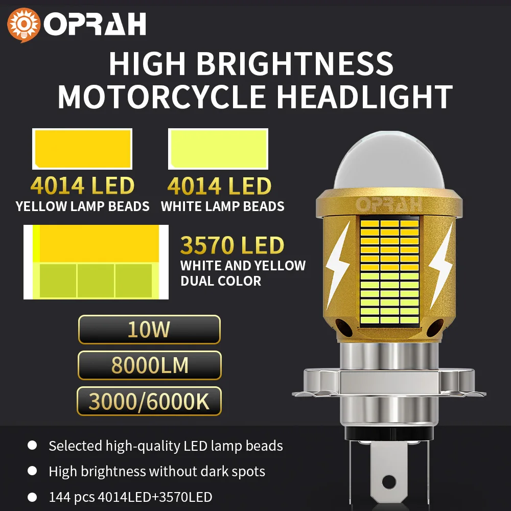 Oprah H4 H6 LED Motorcycle Headlight Bulb BA20D Led Moto Light High Low Beam White Yellow Lamp Canbus For Yamaha Kawasaki Suzuki