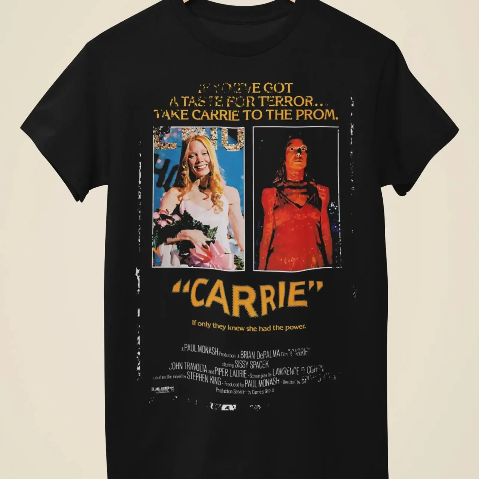 Carrie Film Poster inspiriert schwarz T Shirt vintage Washed Top For Everyday Wear streetwear Soft Stretched Casual Breathable