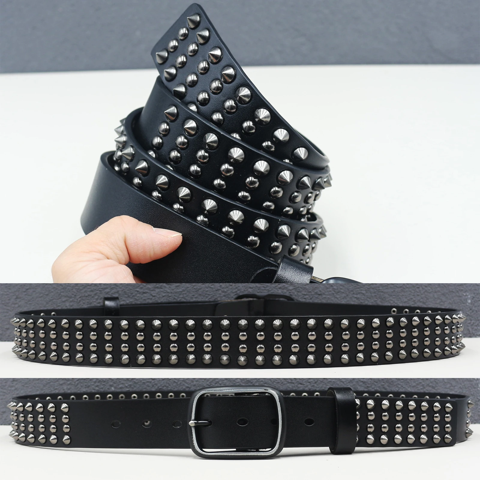 

Уникальный дизайн, ремень с заклепками в стиле рок-панк, мужской ремень из натуральной кожи с пряжкой для джинсов, женский индивидуальный крутой ремень