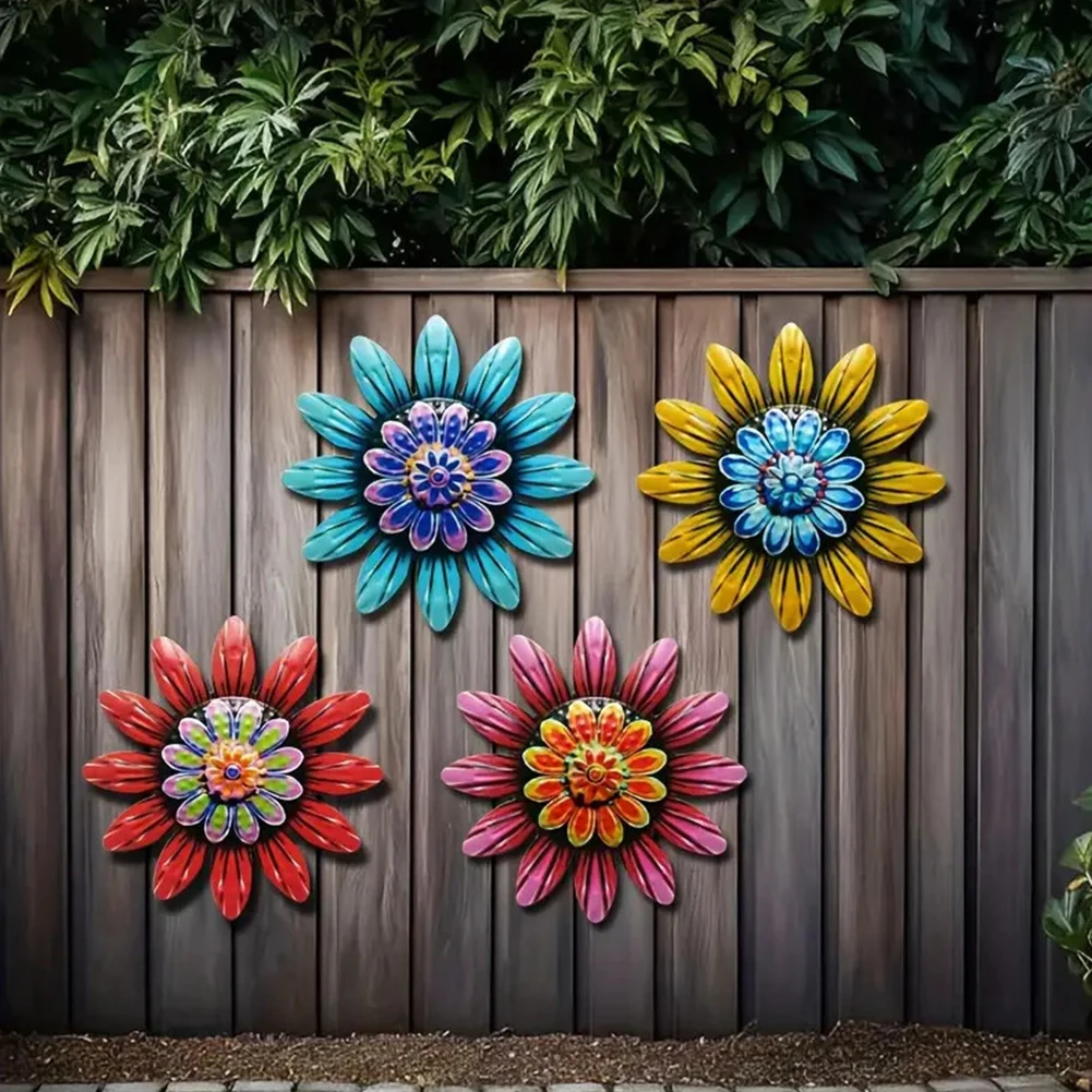 Metal Floral Wall Art Set 4PCS for Garden For Indoor and Outdoor Decor with For Iron Material and Artistic Design
