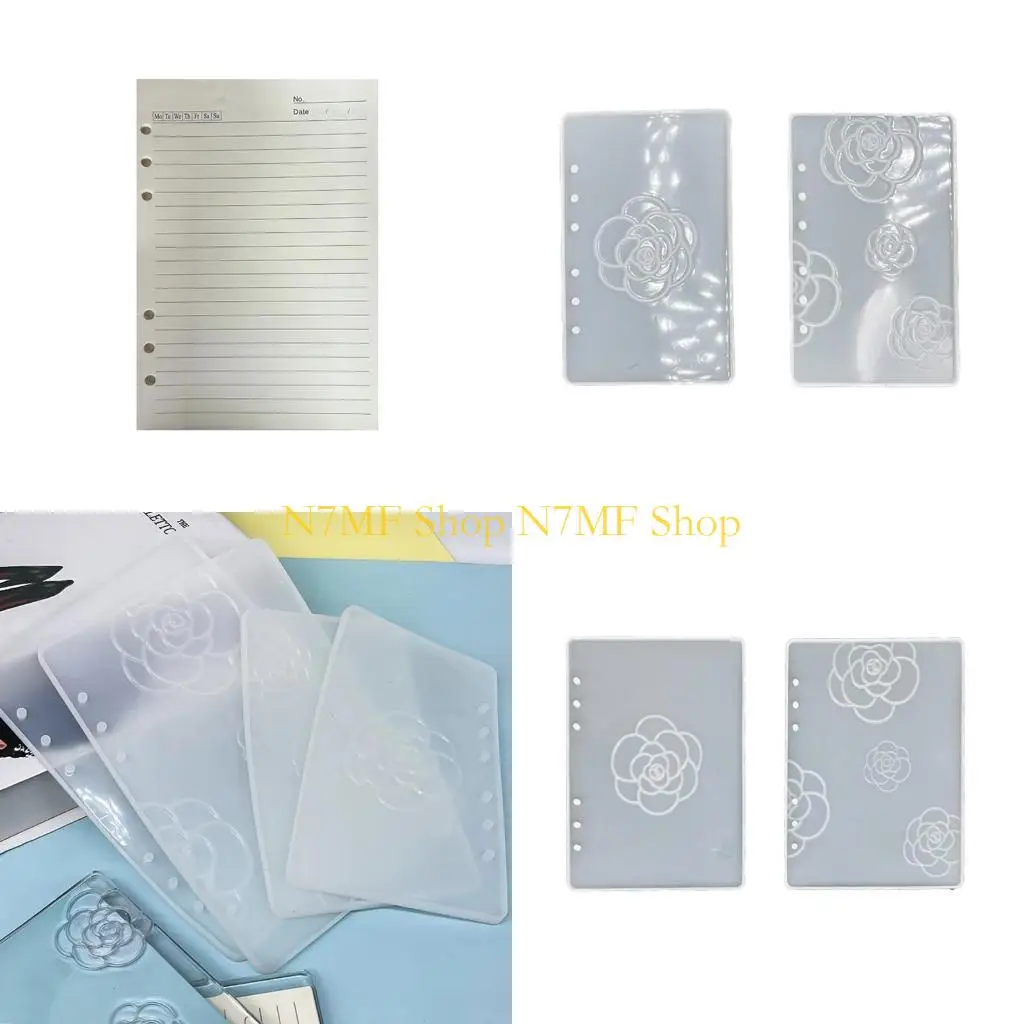 

N7MF Diy Mold Camellia Pattern Notebook Decorative Silicone Mold Mirror AB Surface Jewelry DIY Handmade Tool