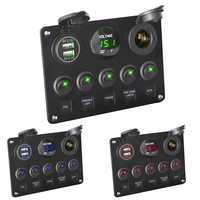 For RV Truck Trailer Car Marine Boat LED Rocker Switch Panel Digital Voltmeter Dual USB Port 12V Outlet Combination Waterproof