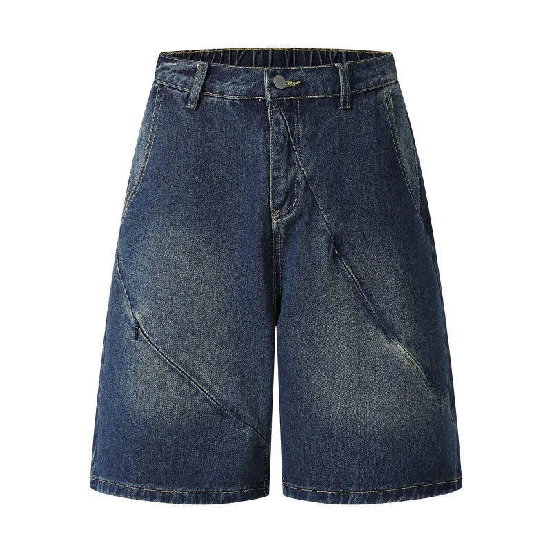 

American Retro Washed Zipper Design Five-Point Jeans Men'S Summer Loose Cool Casual Shorts