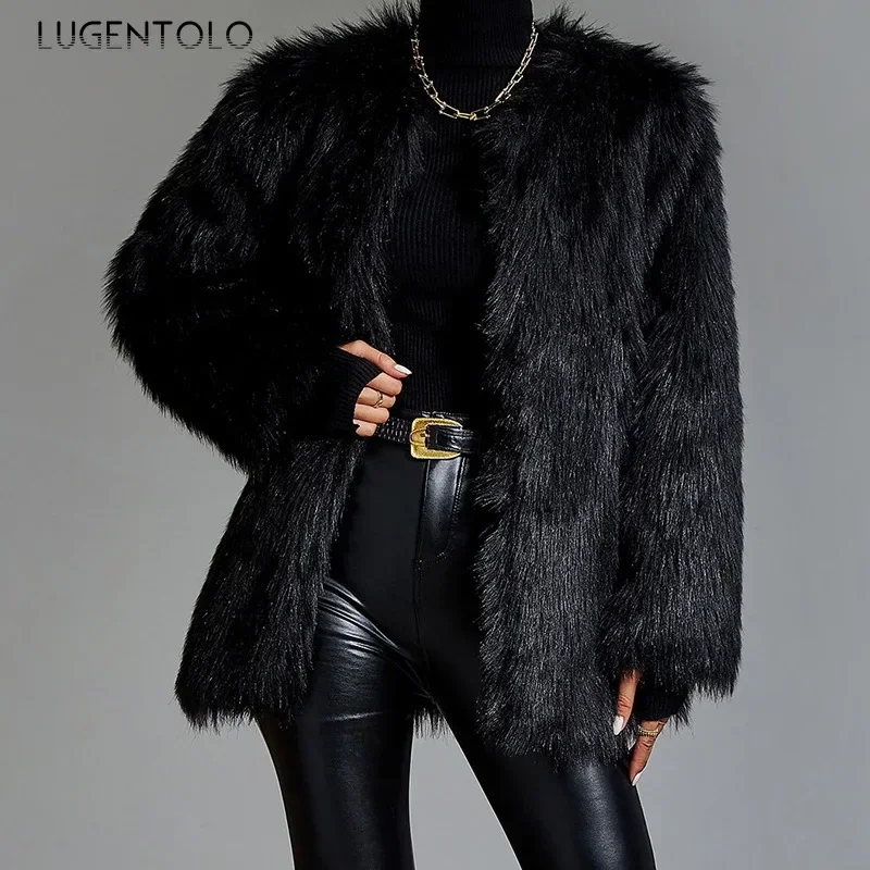 Women Faux Fur Coat Winter Cardigan Fashion Faux Imitation Fox Fur Female Elegant Black Casual Shor Jacket Cloth