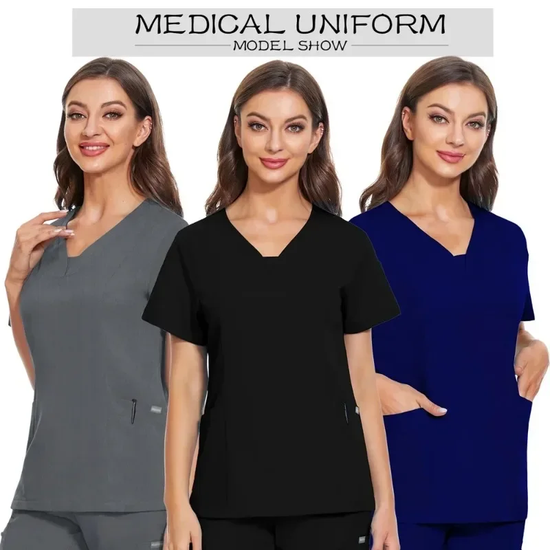 Women Short Sleeve Jogger Blouse Doctor Scrub Tops Working Uniform Clinic T-shirts Scrubs Uniforms Pet Grooming Agency Clothes