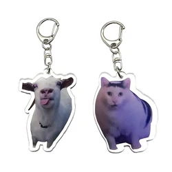 Tongue Sheep Bruh Doubts Cat Exquisite Acrylic 5cm Keychain, Humorous and Funny Keychain Acrylic Pendant Suitable for Birthday