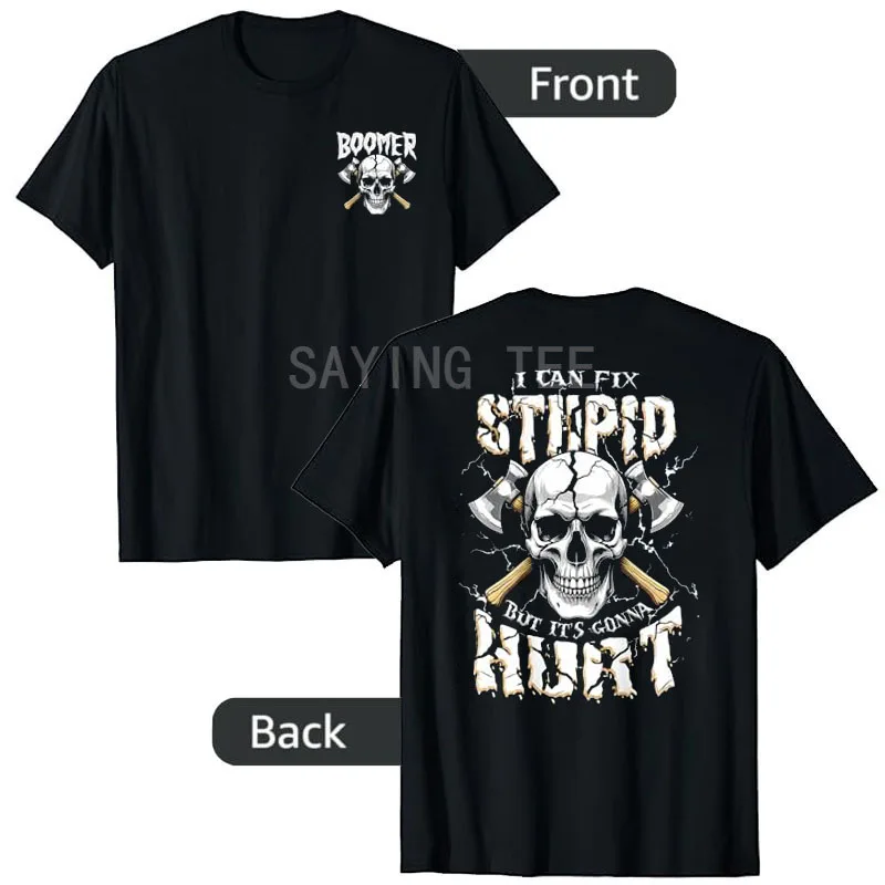 Boomer I Can Fix Stupid But It's Gonna Hurt T-Shirt Y2k Herrenmode Skelett Papa Grafik Spruch T-Shirt Ehemann Cooles Neuheitsgeschenk – Detail 9