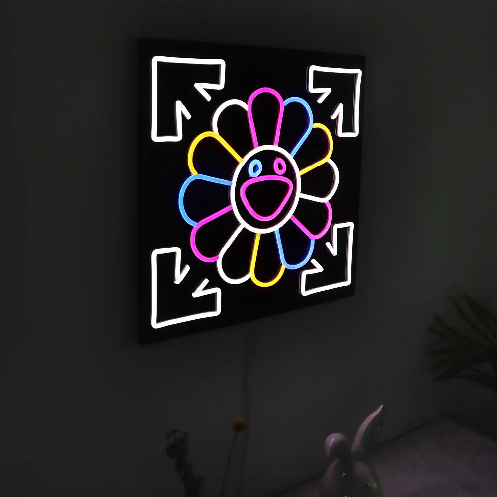 colorful flower neon with black acrylic backboard, led neon sign,beautiful led neon sign,flexble neon