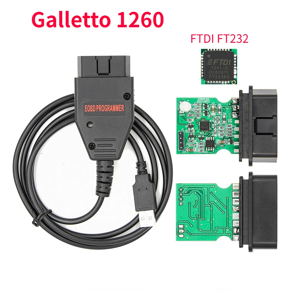 Galletto 1260 ECU  OBD2 Flasher programming Cable EOBD FTDI FT232RQ ECU Chip Tuning Tool Read&Write Car ECU For Vag Series