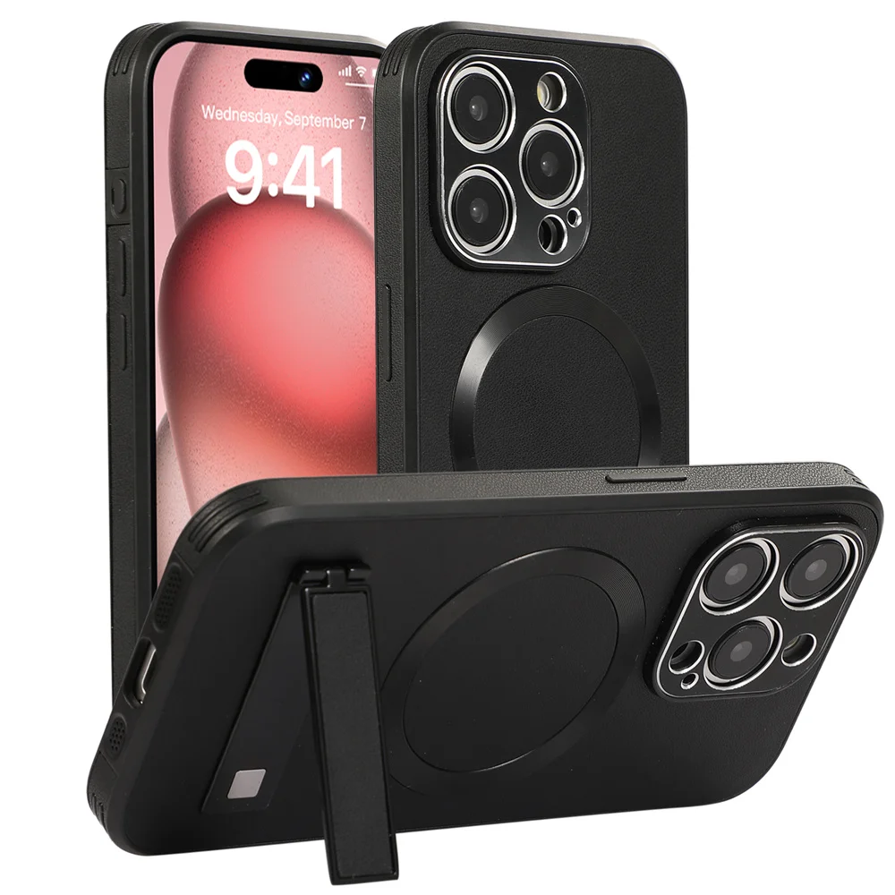 Luxuriöse magnetische Lederhülle mit Ständer für iPhone 18 17 16 15 14 11 12 13 Pro Max, kabelloses Laden für Magsafe, stoßfeste Abdeckung – Detail 15