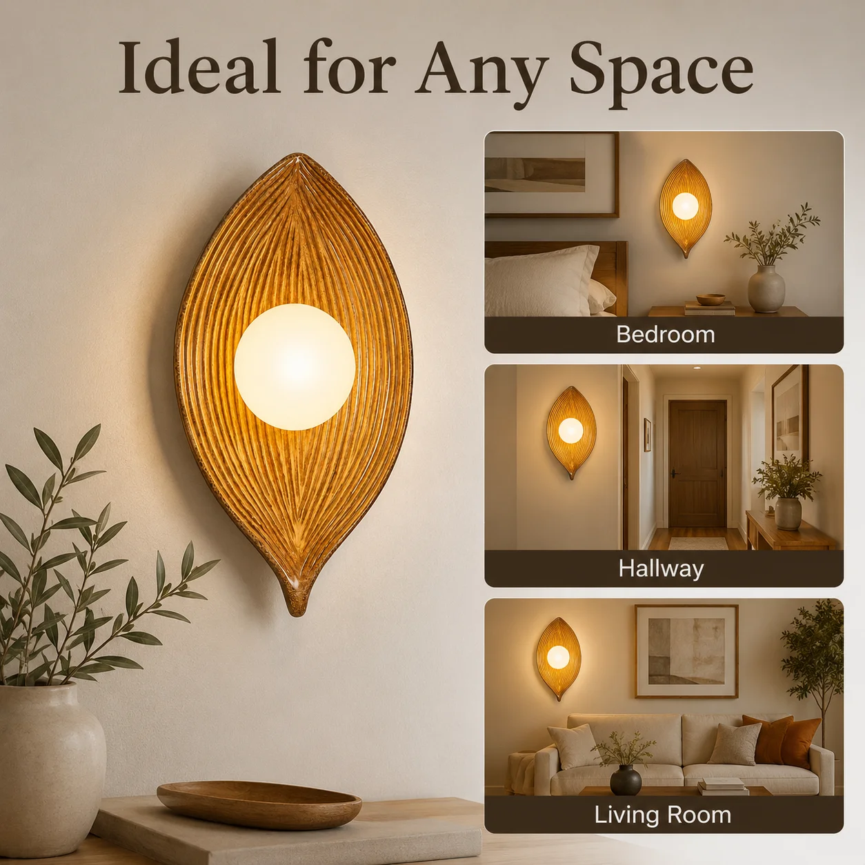 JOYINLED Nordic Resin Leaf Wall Sconce, Modern Creative Boat Shaped Wall Lamp Fixture, Textured Sconce Lighting with Globe Shade