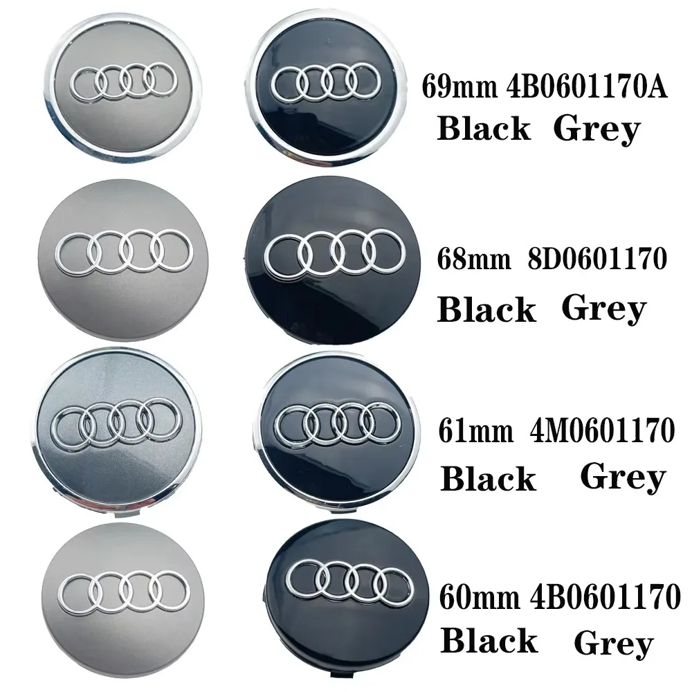 For Audi A1 A3 A4 A5 A6 A7 4pcs 60/61/68/69mm Car Wheel Center Hub Cap Rim Cover For Audi C7 C6 C5 B5 B6 B7 B8 B9 D3 Q3 Q5 Q7 TT