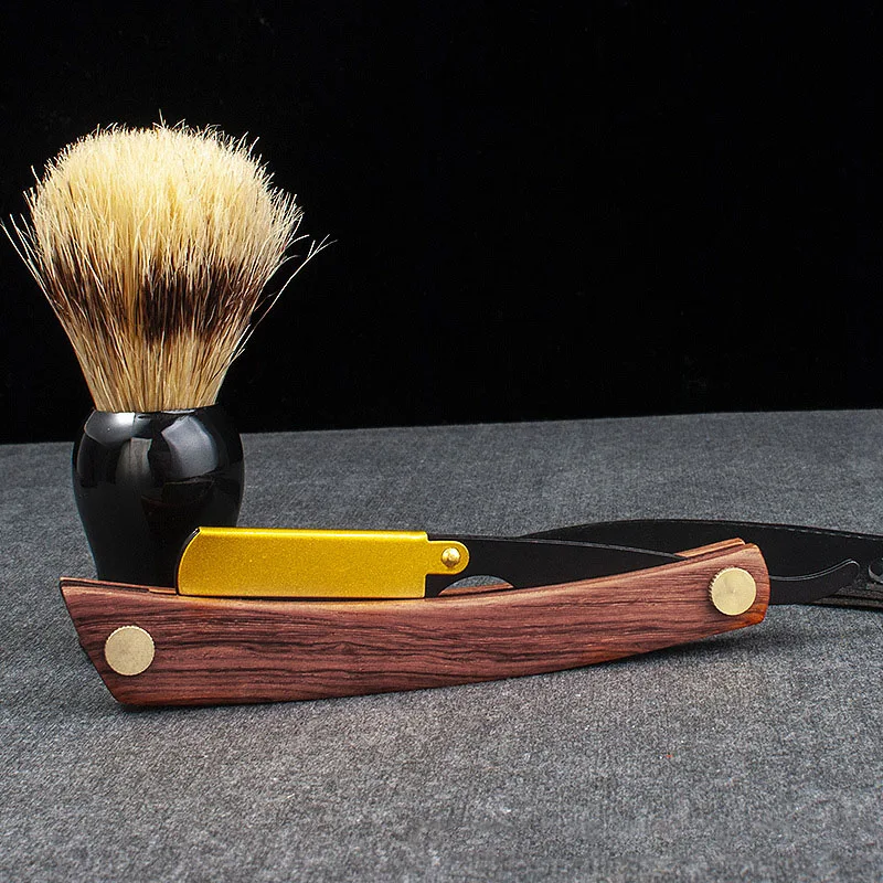 나무 트리머 수동 면도기 전문 스트레이트 에지 스테인레스 스틸 날카로운 이발사 면도기 접이식 면도 칼 선물