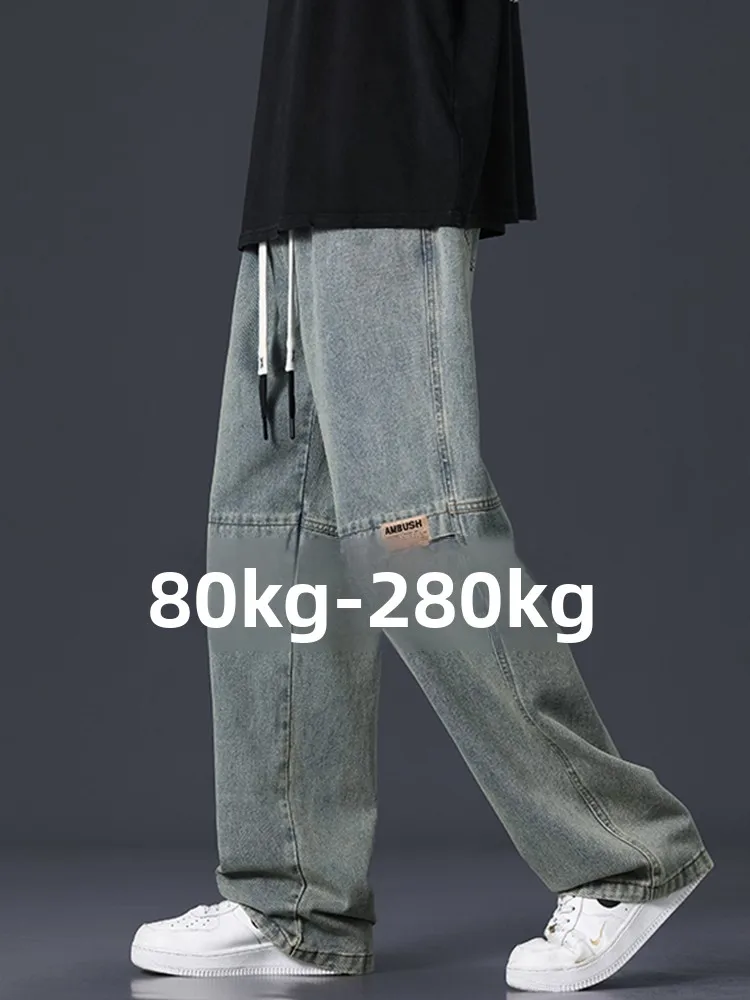 

Мужские джинсы прямого кроя синего цвета, новые, больших размеров, широкие брюки для весны, осени и зимы, повседневные мужские джинсы для осени и зимы