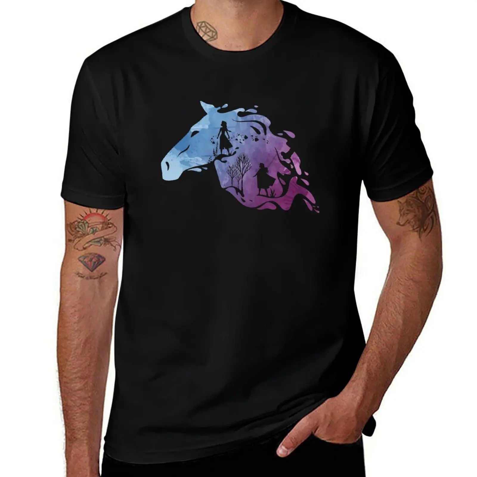 Camiseta divertida con gráfico de algodón de caballo, camisetas inspiradas en la silueta, camiseta para hombre, camiseta de anime