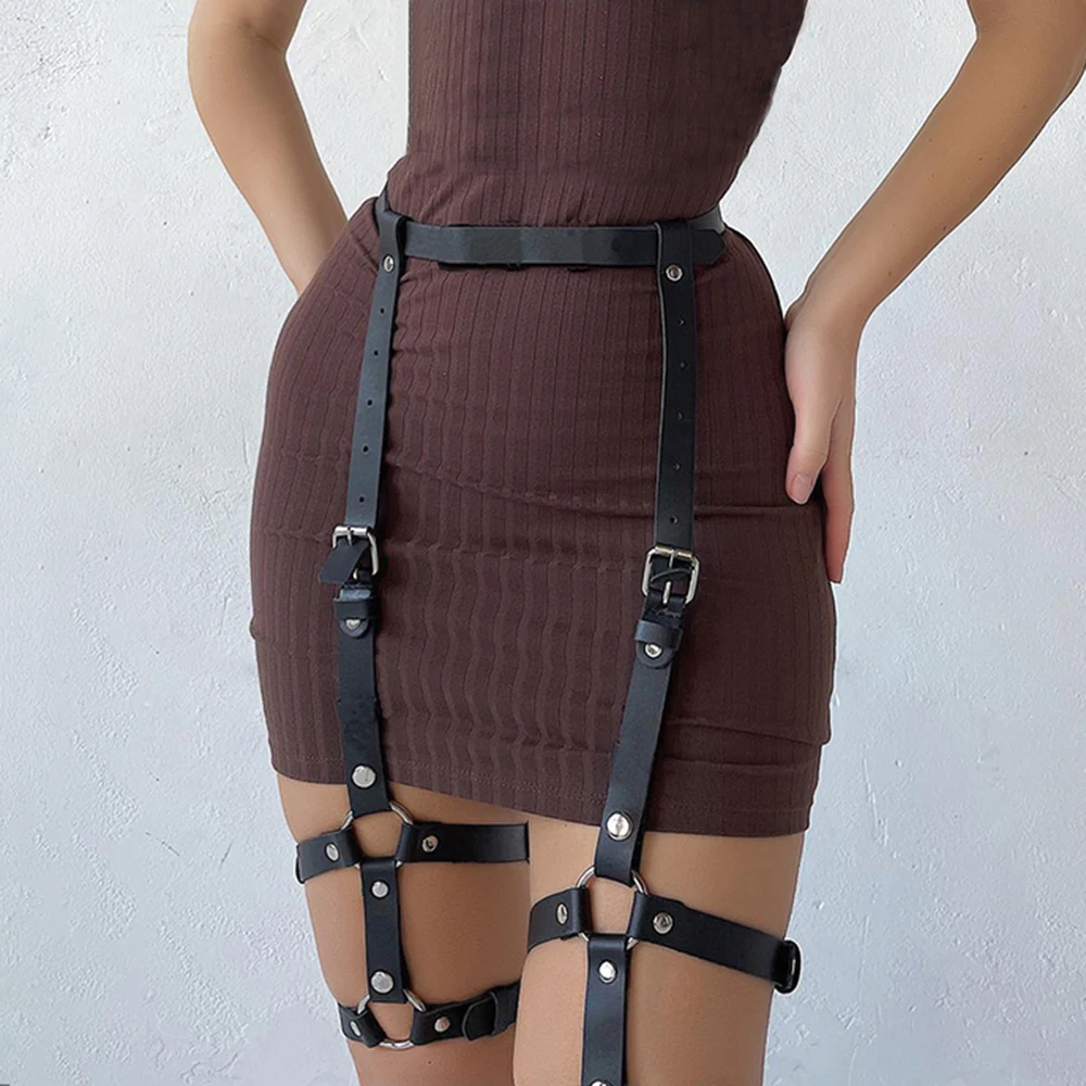 Women\'s Sexy Adjustable Leather Body Harness Strap Set Body Harness Goth Bondage Leg Harness Fetish Clothing Exotic Accessorie