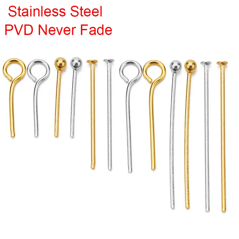 30 100 pcs Stainless Steel Headpins Flat Head Needles Bulk PVD Never Fade 20 30 40mm Circular Eye Head Pins For Jewelry Making