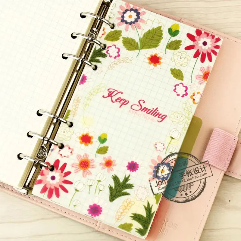 A5 A6 A7 quaderno a spirale fogli sciolti separatore PP trasparente pagine fiori 5 fogli corrispondenza separata filofax Kikkik