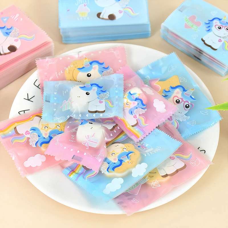 100Pcs Unicorn Biscuits Baking Packaging Bag 2 Sizes Cartoon Candy Cookie Gift Bags Kids Favor Birthday Unicorn Party Decoration