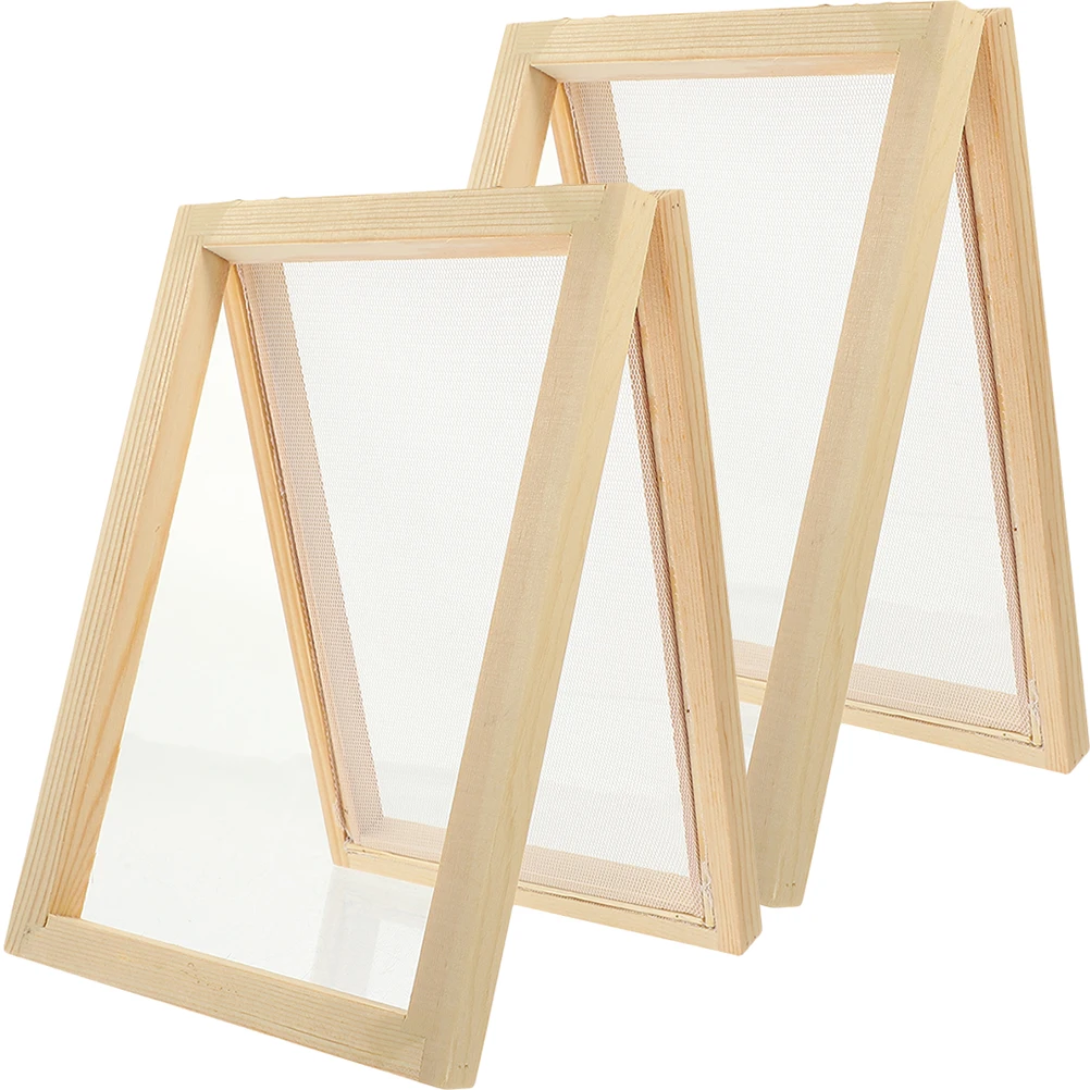 

2pcs Kids Making Screen Handicraft Handmade Paper Frame Wooden Frame for Kids DIY Fun Recyclable Paper Making Screen