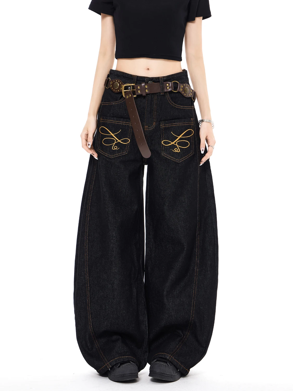 

Оригинальные джинсы премиум-класса Bull Color с вышивкой и ножом, свободные брюки для рабочей одежды для мужчин и женщин, осенняя мода