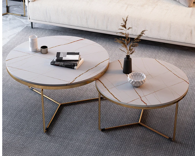 Marble round gold coffee table set for newest design tea table set