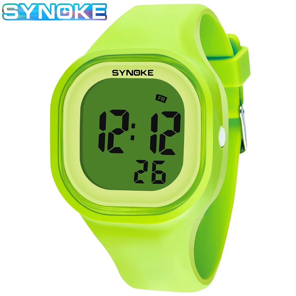 SYNOKE Men Outdoor Sports Multifunctional Waterproof Large Screen Display Luminous  Digital For Lady Fashion Silicon Watch
