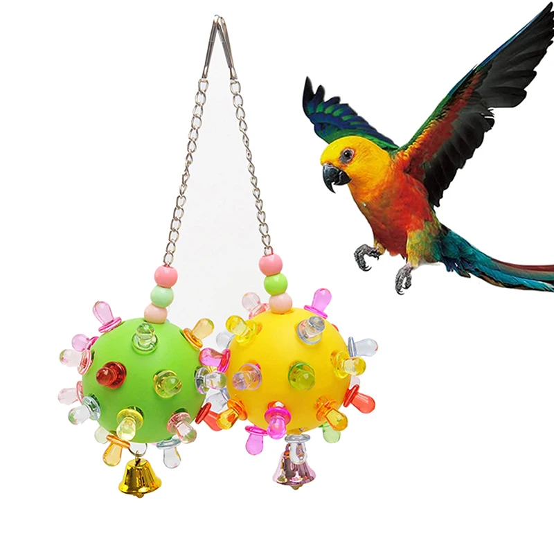 Colorful Ball Hanging Bird Toys Birds Cage Interior Decoration Parrot Grinding Mouths Relieve Boredom Training Ball Toys